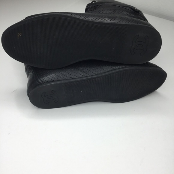 {Chanel} Leather Perforated Hi Top Sneaker Size 39 - Picture 10 of 15